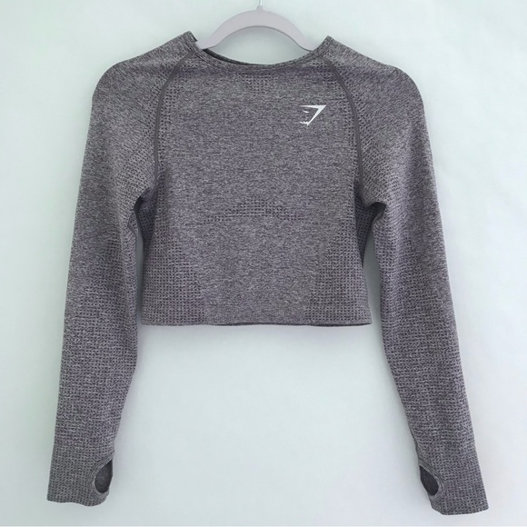 GYMSHARK Vital Seamless 2.0 Long Sleeve Crop Heathered Purple - Picture 4 of 11